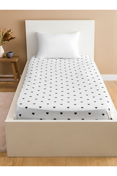LC Waikiki Alita City Farkıyla Lcw Home Black Heart Patterned Single Fitted S...
