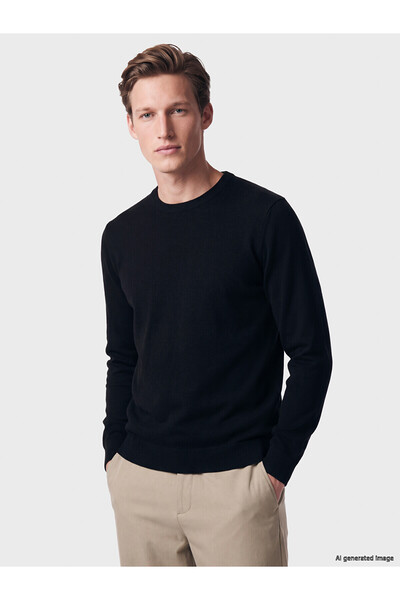 LC Waikiki Nevavm Farkıyla Lcwaikiki Classic Black Knitwear Plain Oval Collar...
