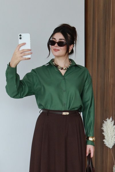 Moda Lippa Cămașă kaki cu guler clasic