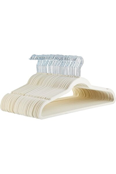 Amazon basics Slim, Velvet, Non-Slip Suit Clothes Hangers, Ivory/Silver - Pac...