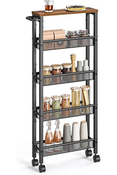 VASAGLE 5-Tier Slim Rolling Storage cart with Wheels, 5.1 Inches, Metal