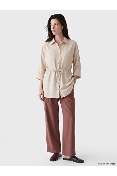 LC Waikiki Nevavm Lcw Comfort Brown Wide Leg Pleated Women's Fabric Trousers ...