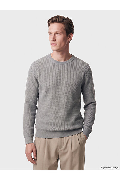 LC Waikiki Lcw Vision Gray Knitwear Flat Oval Collar Men's Sweater with Nevav...