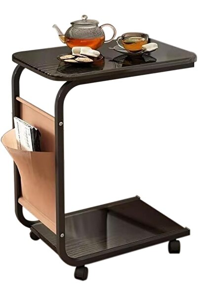 GENERAL C-Shaped Side End Tables with Brake Casters, Mobile Laptop Desk Coffe...
