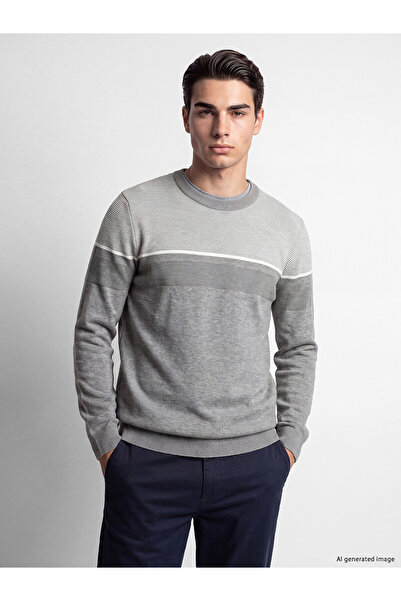 LC Waikiki Nevavm Farkıyla Lcwaikiki Classic Gray Knitwear Striped Oval Colla...