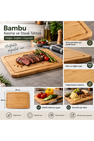 Genel Markalar Bambu Büyük Boy Kesme ve Steak Tahtası 39 × 30 cm