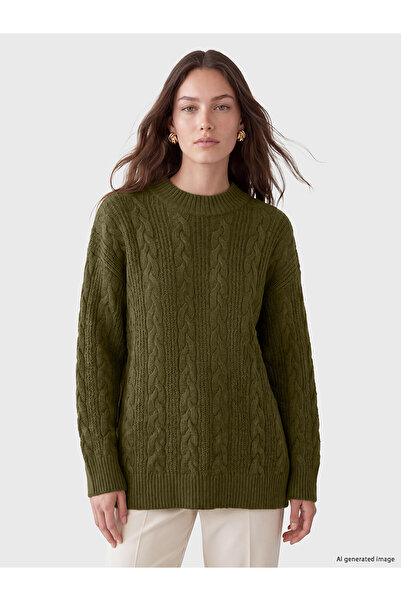 LC Waikiki Lcw Modest Green Knitwear Patterned Loose & Baggy Women's Tunic wi...