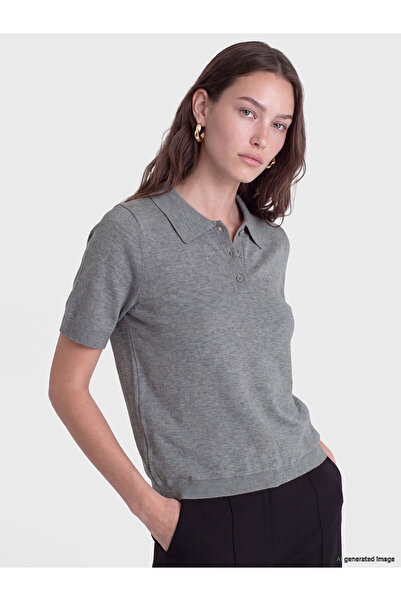 LC Waikiki Lcw Modest Gray Knitwear Plain Polo Neck Women's Sweater with Neva...