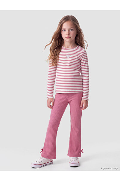 LC Waikiki Vizyon New Season Pink Girls' Ribbed Spanish Leggings