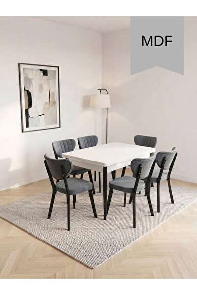 Colak mobilya 6 Kişilik Yemek Masa Takımı 80x130 Açılır MDF Masa ve 6 Adet El...