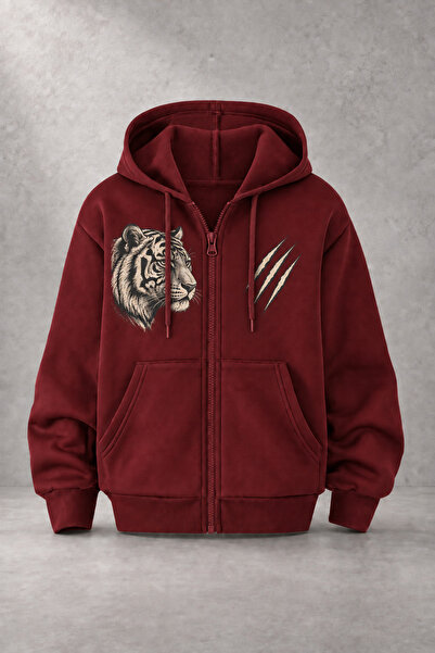 EVIus Unisex Tiger Claw Printed Three Thread Combed Cotton Fabric Hooded Zipp...