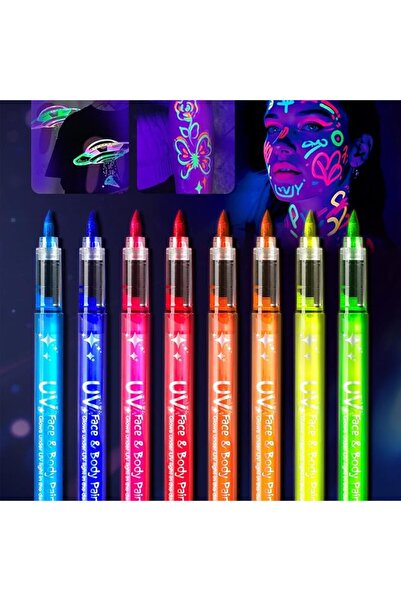 KASTWAVE Glow in the Dark Face Paint Kit 8 PCS, UV Neon Face Paint Pens & Tem...