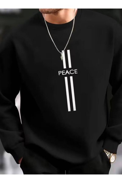 NIGRUM PARDUS Plus Size Peace Vertical Printed 100% Cotton 3 Yarn Oversize Me...