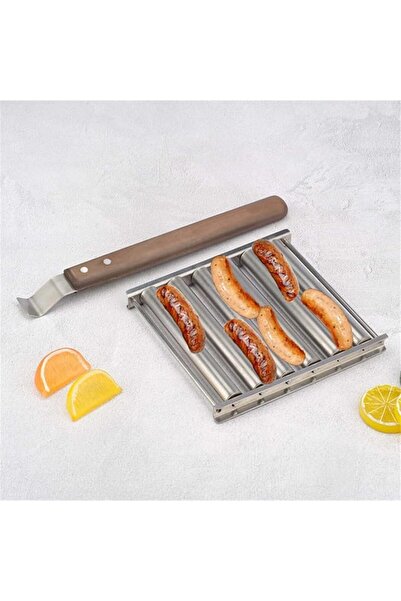 ALMEKAQUZ Stainless Steel Hot Dog Roller, Sausage Grill Roller with Wooden Ha...