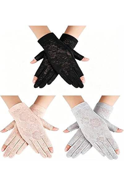 Tazweeq 3 Pairs Sun Protection Gloves for Women, Cotton Full Finger UV Gloves...