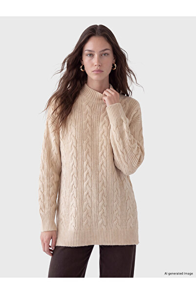 LC Waikiki Nevavm Lcw Modest Ecru Knitwear Patterned Loose & Baggy Women's Tu...