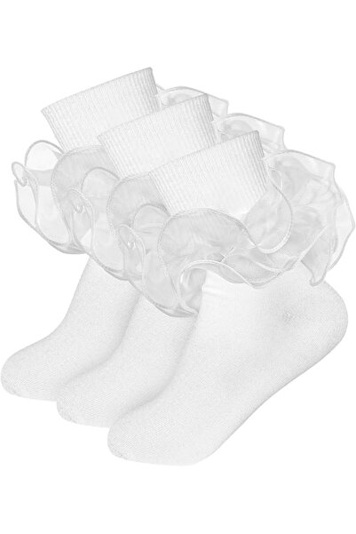 AZONEE Girls Ruffle Socks, Toddler Double Lace Turn Cuff Frilly Dress Socks, ...