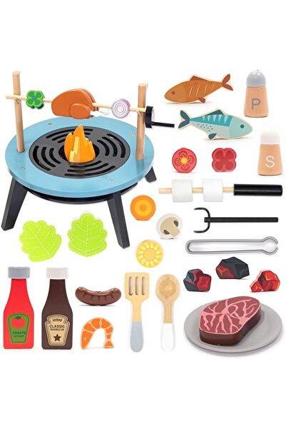 UMUTÜNALFASHİON UMU Wooden Kids Grill Playset, BBQ Grill Toy, Kid Kitchen, Pr...