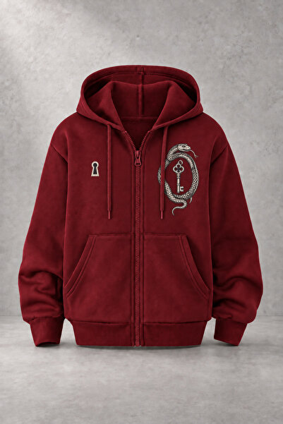 EVIus Unisex Key Snake Printed Three Thread Combed Cotton Fabric Hooded Zippe...