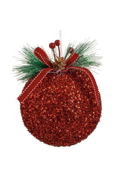 OEM Ornament Brad de Craciun Glob Rosu cu Beteala Ramuri & Fundita Ø12cm