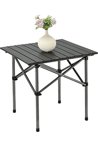 Lawazim Folding Picnic Table - Black - Portable Roll-Up Outdoor Table with Sn...