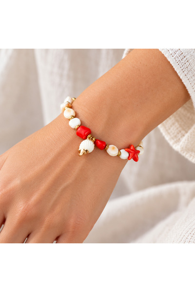 HER ŞEY NOTA www.herseynota.com Red and White Beaded Sea-Themed Women's Brace...