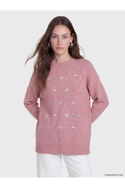LC Waikiki Nevavm Lcw Modest Pink Knitwear Embroidered Loose & Baggy Women's ...