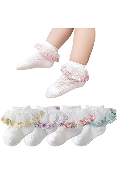 SYOSI Baby Girls Lace Socks with Embroidered Flowers – Ruffle Princess Frilly...