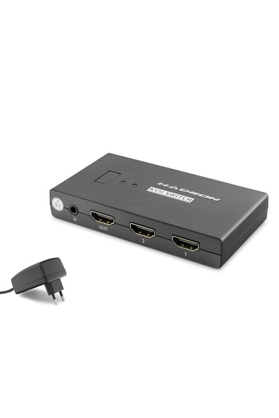 Hdmi Usb Kvm Switch 2 Port Hdmi 4 Port Usb Dahili Kablolu - Siyah HDX1373