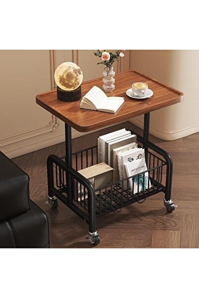 XICEN 2-Layer Movable End Table, 360° Rotating Wooden Coffee Table, Rolling U...