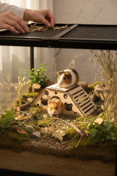 Alyones Hamster Ahşap Oyun Evi Rampalı Pencereli Kemirgen Yuvası Doğal