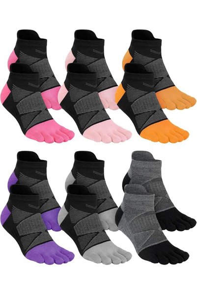 TERRIFI 6 Pairs Women's Five Toe Socks, Breathable Cotton Ankle Athletic Sock...