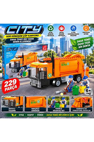 TRUST STORE Recycling Garbage Truck Building Set 229 Pieces City Themed Fun B...