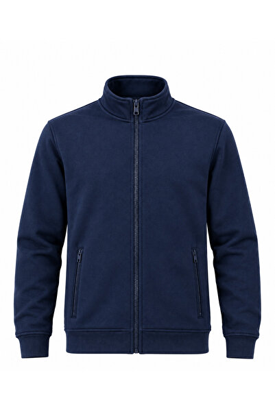 Genel Markalar Ri Alyan Erkek Lacivert Fermuarlı Dik Yaka Sweatshirt Cepli Ce...