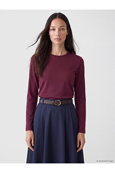 LC Waikiki Two Mt Shop Quality Plum Interlock Plain Narrow & Slim Long Sleeve...