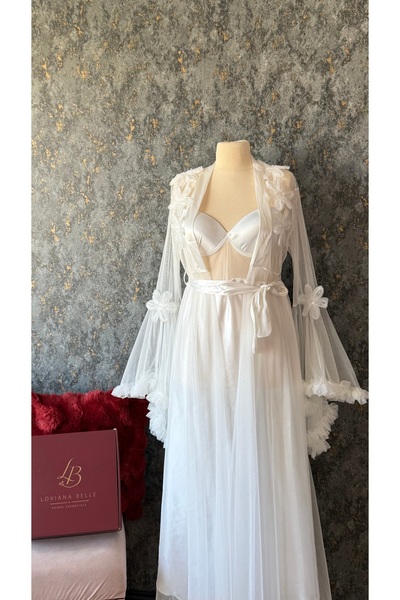 Loviana belle Special Design Elegant Rose Detailed 2-Piece Long Dressing Gown...
