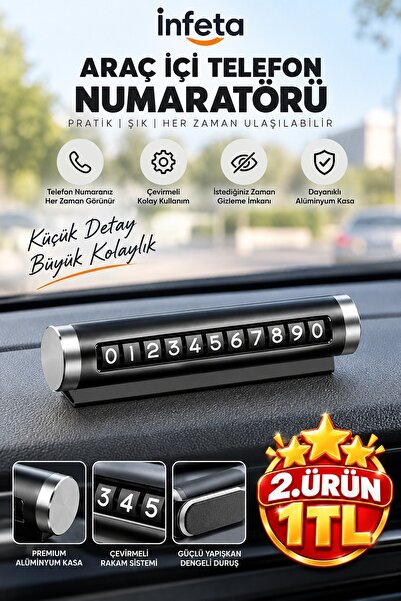 İnfeta Black Aluminum Case Flip-Up In-Car Phone Number Plate Parking Number