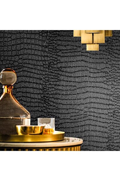 Yelajoy 3mx40cm Black Crocodile Texture Peel and Stick Wallpaper, Self Adhesi...