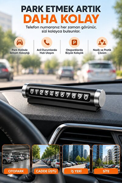 İnfeta Black Aluminum Case Flip-Up In-Car Phone Number Plate Parking Number