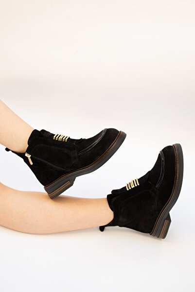 Mammamia 7025 EREN SHOES&BAG Hakiki Deri Süet Fermuarlı Toka Detaylı Alçak To...