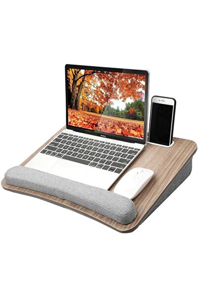 Generic Laptop Desk with Cushion, 17"x 13" cm, Wood Grain Design, Grey Wrist ...
