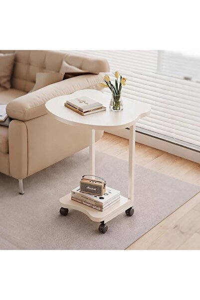 Beauenty End Table,C-Shaped Side Table with Wooden Top and Heavy-Duty Metal F...