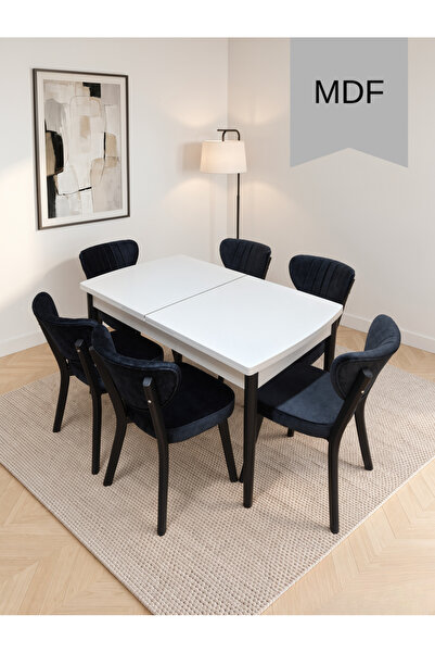 Colak mobilya 6 Kişilik Yemek Masa Takımı 80x130 Açılır MDF Masa ve 6 Adet El...