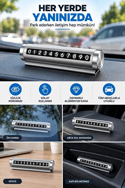 İnfeta Gray Aluminum Case Flip-Up In-Car Telephone Number Plate Parking Number