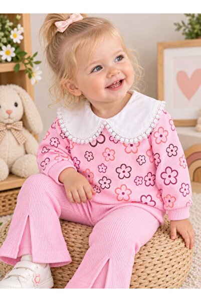 krm kerem bebe Baby Girl Floral Patterned Lace Collar Stylish Design Double S...