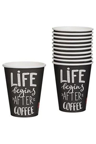 OEM Pahare de Carton Antracit cu Mesaj 'Life Begins After Coffee' 380 ml - 10buc