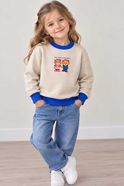 Unisex Çocuk Ayıcık Baskılı 3 İp Sweatshirt