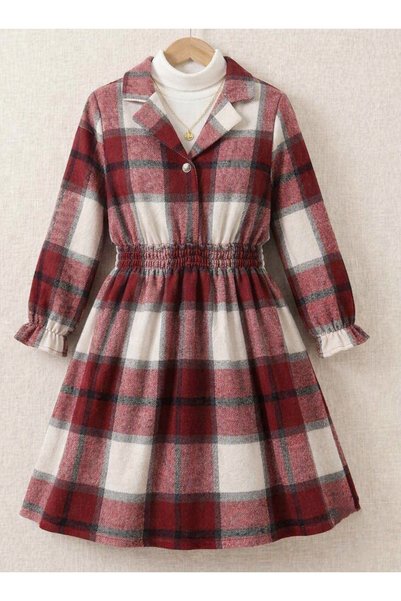 shop Rochie pentru fetițe, țesut în ecose, design elegant, rochie dintr-o sin...