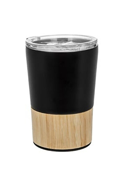 OEM Pahar Termos din Otel Inoxidabil Negru Bamboo cu Capac Transparent 400ml
