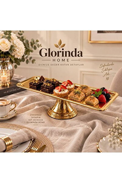 GLORİNDA HOME حامل تقديم فاخر مكون من قطعة واحدة، مستطيل الشكل، ذهبي اللون، ل...
